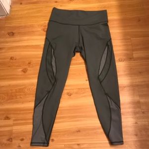 Olive Green Mesh Detail Leggings 7/8